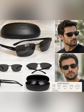 Fossil Black Polarized Sunglasses - Sleek Temple Branding